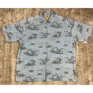 Joe Marlin Shirt Mens Large‎ Blue Hawaiian Button Up Shortsleeve